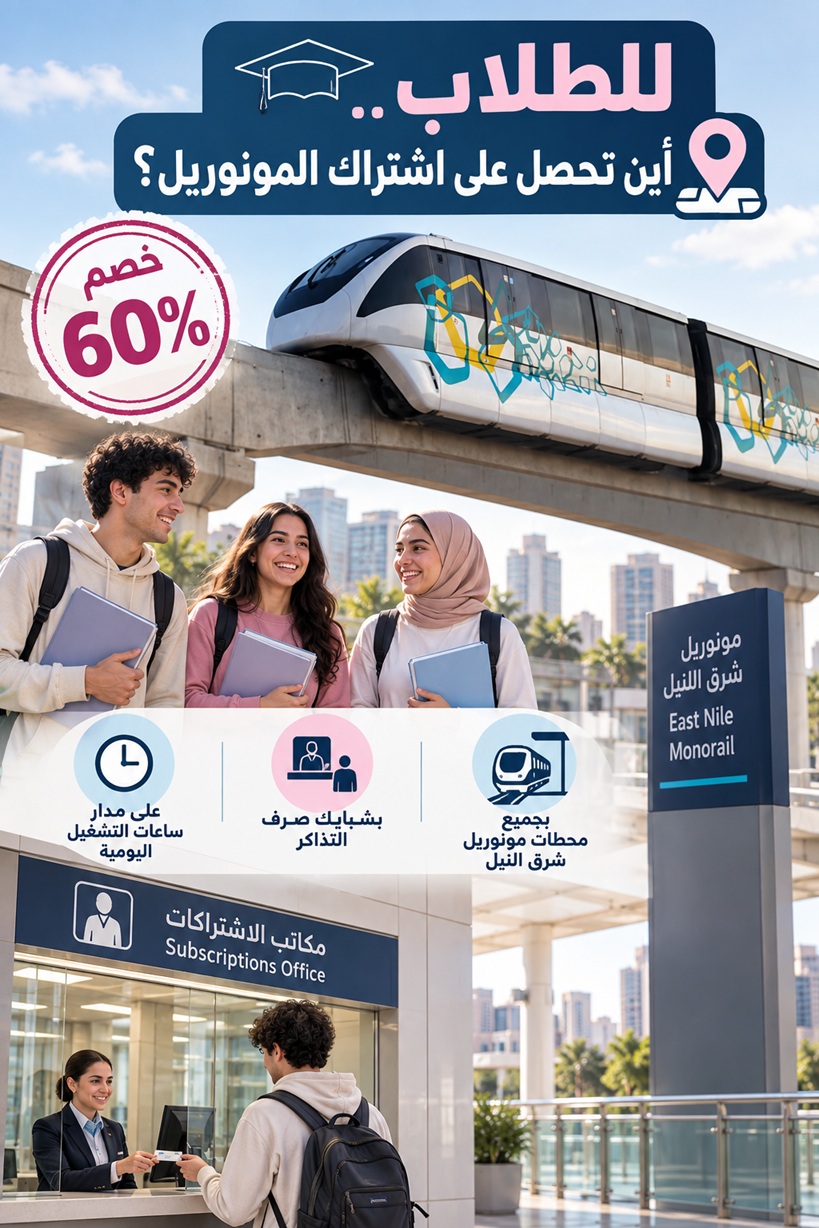 مونوريل شرق النيل.. خفض زمن التقاطر بين الرحلات و60% خصمًا للطلاب