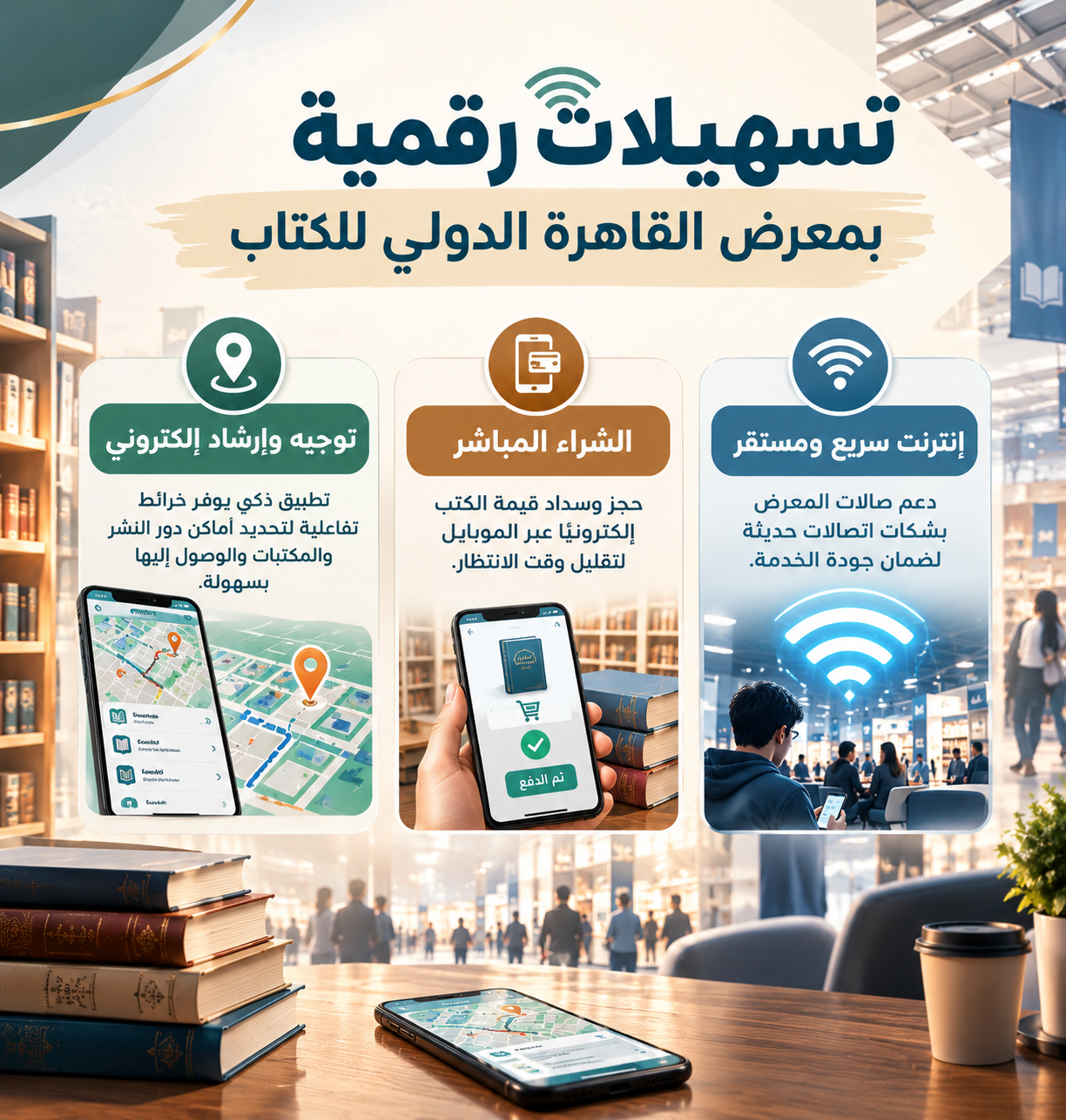 وصول أسرع إلى القاعات.. تطبيق ذكي يسهل زيارتك لمعرض القاهرة للكتاب