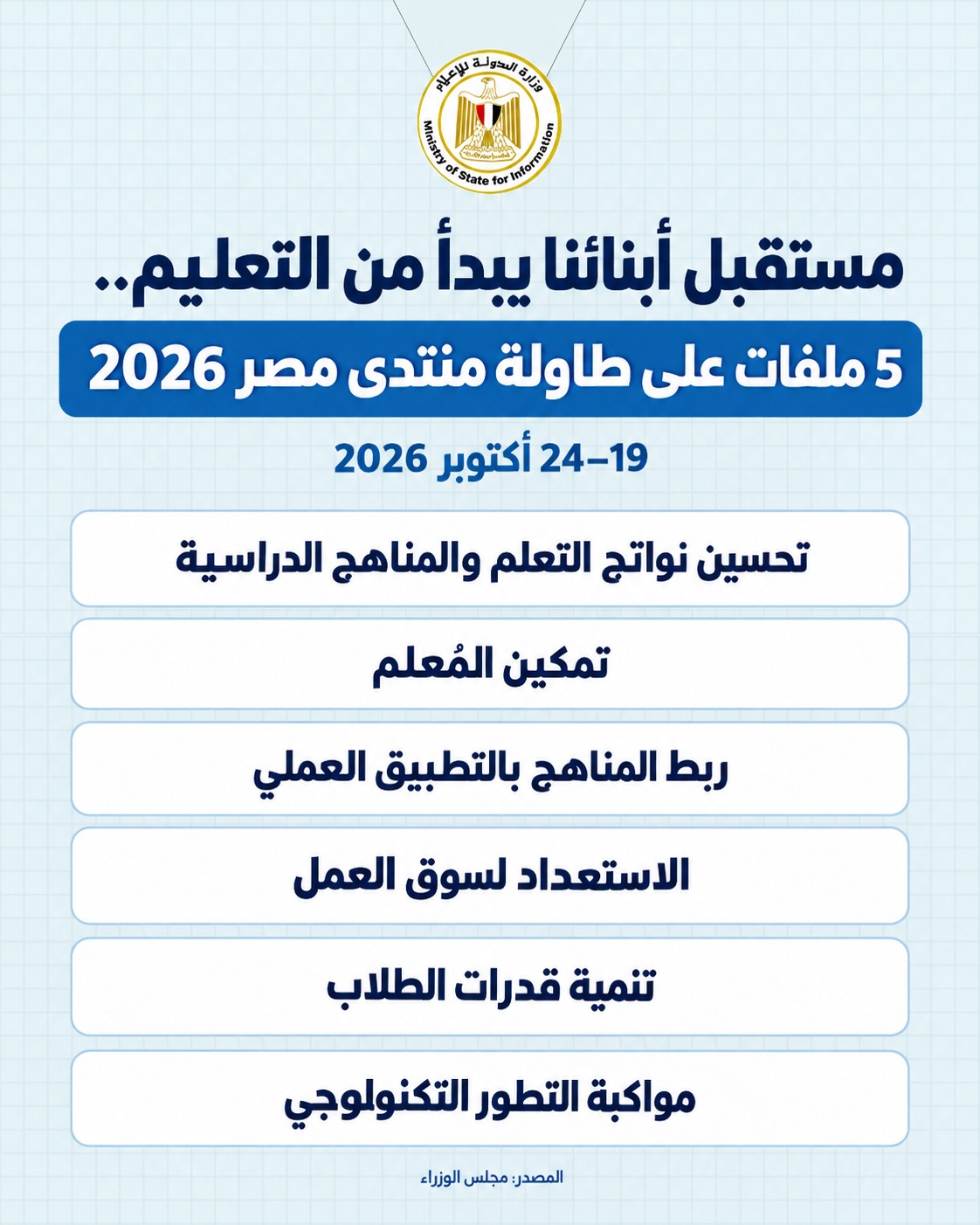 ماذا يتعلم أبناؤنا؟ 5 ملفات تخص مستقبل الطلاب على طاولة منتدى مصر 2026
